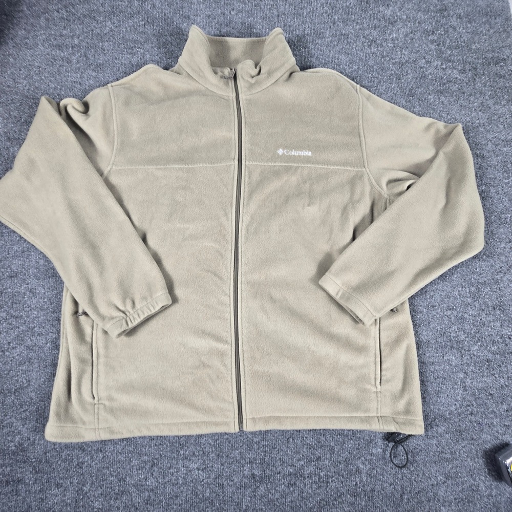 Columbia Fleece Jacket Mens 3X Tan Full Zip Mock Neck Outdoor Soft‎ (UP)